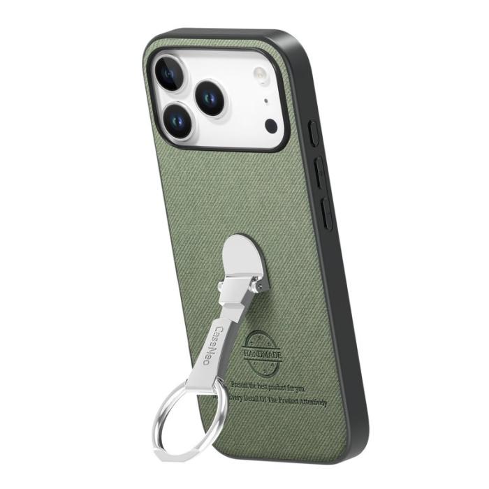 CASENEO - iPhone 17 Pro Fodral Kickstand Twill Textur Läder Grön