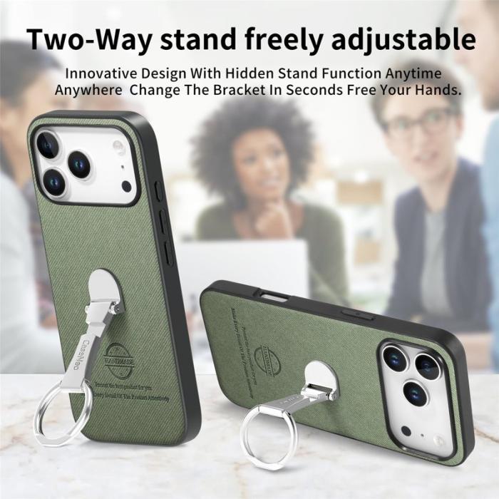 CASENEO - iPhone 17 Pro Fodral Kickstand Twill Textur Läder Grön