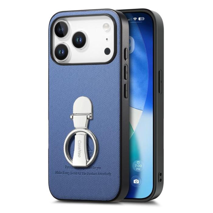 CASENEO - iPhone 17 Pro Fodral med Kickstand i Twill Läder - Blå