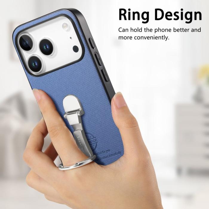 CASENEO - iPhone 17 Pro Fodral med Kickstand i Twill Läder - Blå