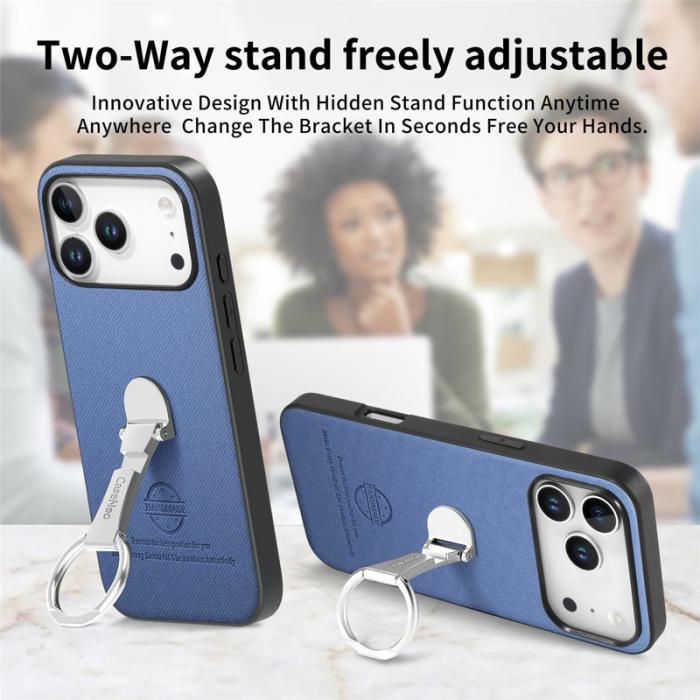 CASENEO - iPhone 17 Pro Fodral med Kickstand i Twill Läder - Blå