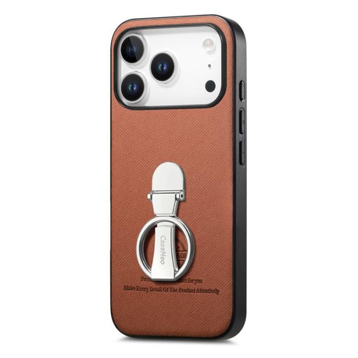 CASENEO - iPhone 17 Pro Fodral med Kickstand i Twill Läder - Brun