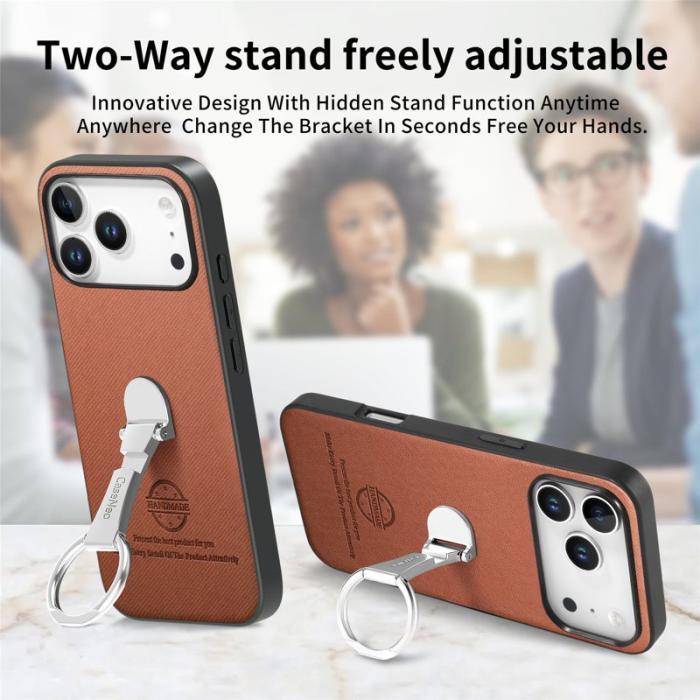 CASENEO - iPhone 17 Pro Fodral med Kickstand i Twill Läder - Brun