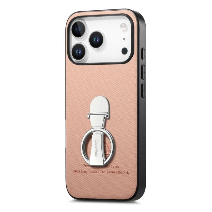 CASENEO - iPhone 17 Pro Fodral med Kickstand i Twill Läder - Rosa