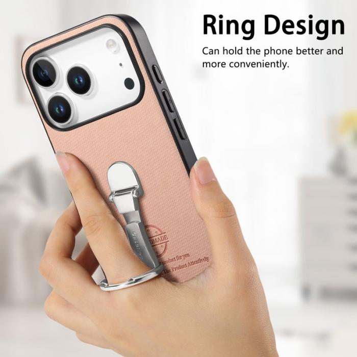 CASENEO - iPhone 17 Pro Fodral med Kickstand i Twill Läder - Rosa