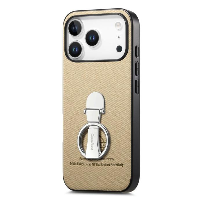 CASENEO - iPhone 17 Pro Fodral med Ställ Khaki Twill Textur Läder