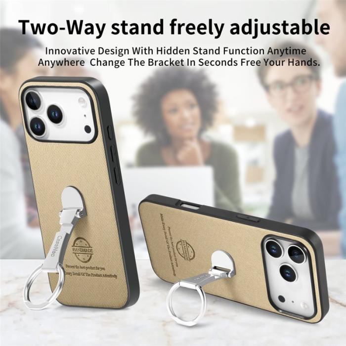 CASENEO - iPhone 17 Pro Fodral med Ställ Khaki Twill Textur Läder
