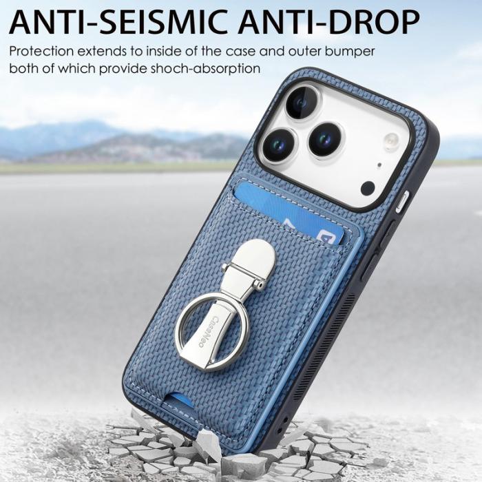 CASENEO - iPhone 17 Pro Läder Fodral med Ställ och Kortfack Blå