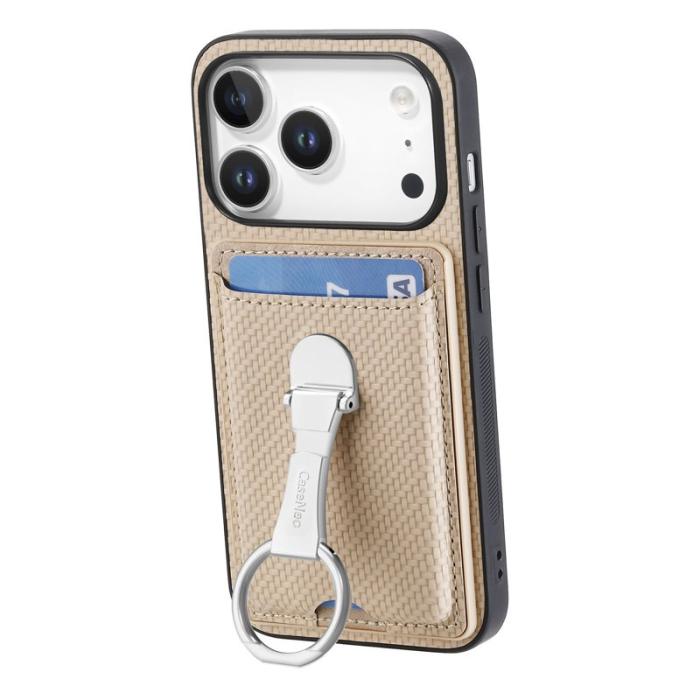 CASENEO - iPhone 17 Pro Läder Skal med Kickstand och Kortfack Beige