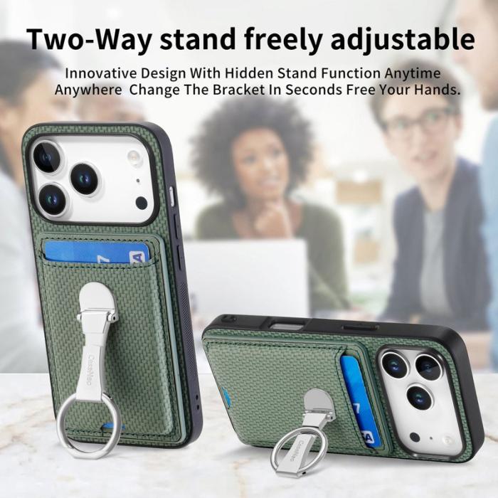 CASENEO - iPhone 17 Pro Läder Skal med Ställ och Kortfack Grön