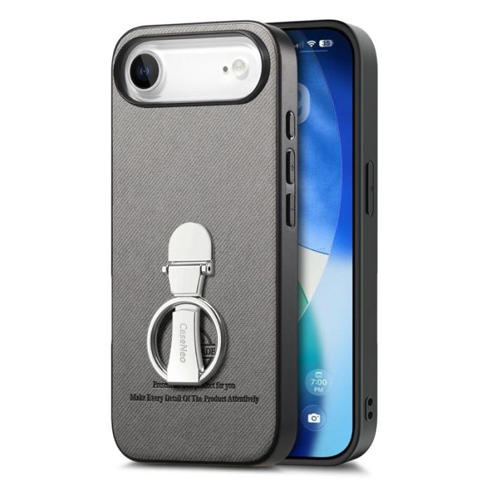 CASENEO - iPhone Air Case Fodral med Ställ i Grått Lädertextur