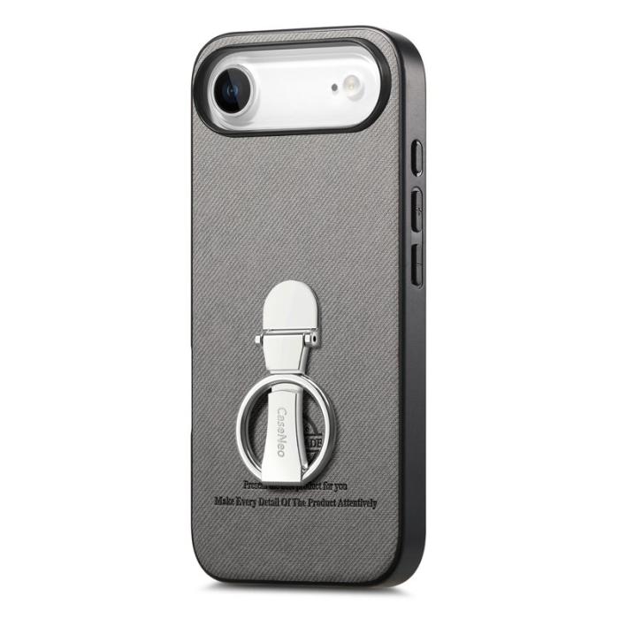 CASENEO - iPhone Air Case Fodral med Ställ i Grått Lädertextur