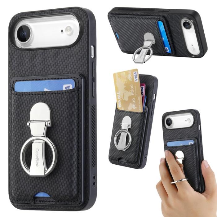 CASENEO - iPhone Air Leather Fodral med Kickstand och Kortfack - Svart