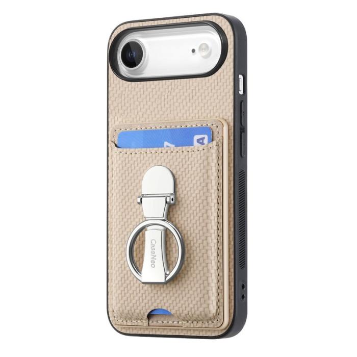 CASENEO - iPhone Air Leather Skal med Ställ och Kortfack - Beige