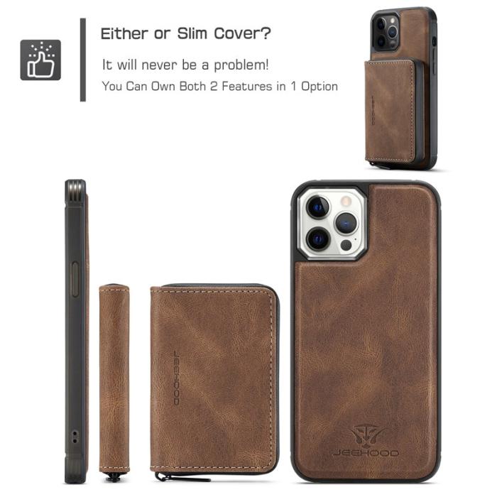 JEEHOOD - JEEHOOD 2-in-1 Hybrid Skal med Fodral för iPhone 12 Pro - Brun