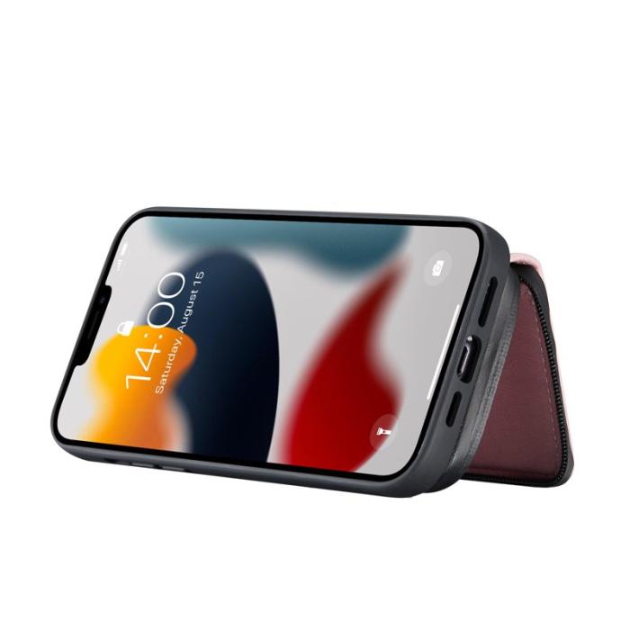 JEEHOOD - JEEHOOD 2-in-1 Magnetisk Konstläder Plånboksfodral i TPU för iPhone 13 Roséguld