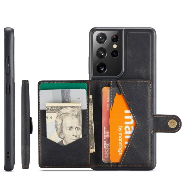 JEEHOOD - JEEHOOD 2 in 1 Magnetiskt Plånboksfodral för Samsung Galaxy S21 Ultra - Svart