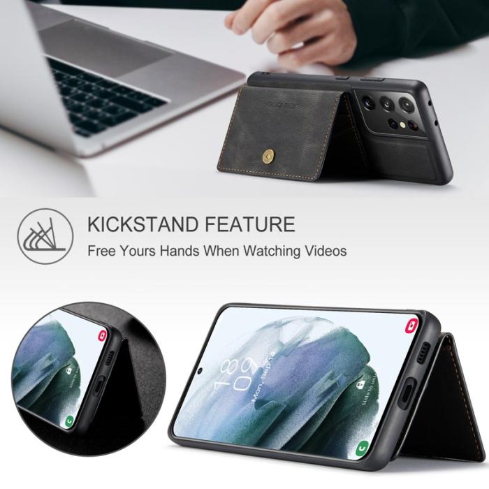 JEEHOOD - JEEHOOD 2 in 1 Magnetiskt Plånboksfodral för Samsung Galaxy S21 Ultra - Svart