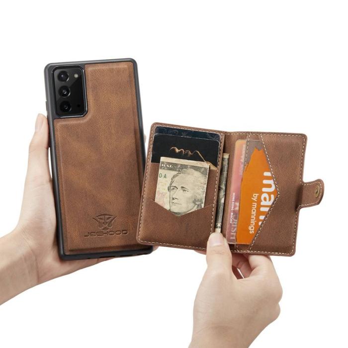 JEEHOOD - JEEHOOD Galaxy Note20 4G/5G Konstläder Plånboksfodral med Ställ - Brun