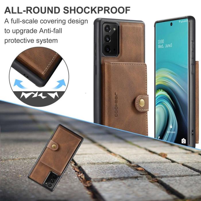 JEEHOOD - JEEHOOD Galaxy Note20 4G/5G Konstläder Plånboksfodral med Ställ - Brun