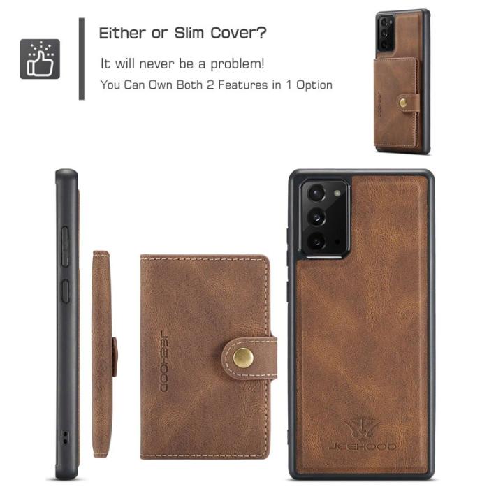 JEEHOOD - JEEHOOD Galaxy Note20 4G/5G Konstläder Plånboksfodral med Ställ - Brun