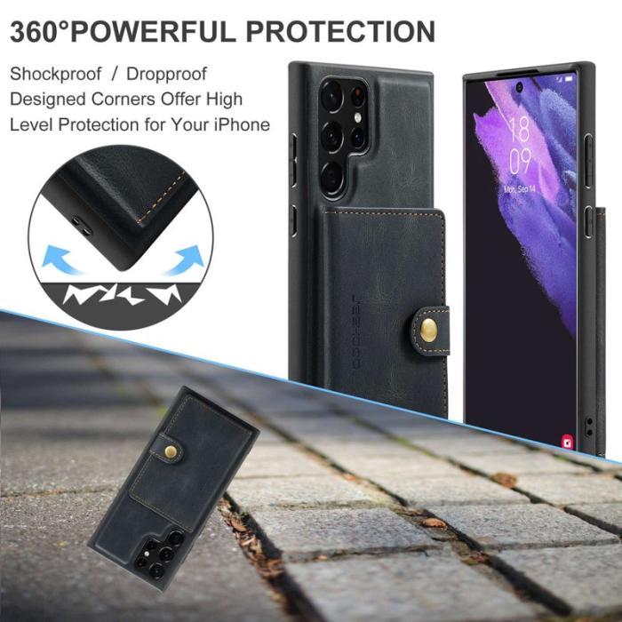 JEEHOOD - JEEHOOD Galaxy S22 Ultra 5G Skal Läder TPU Fodral Svart