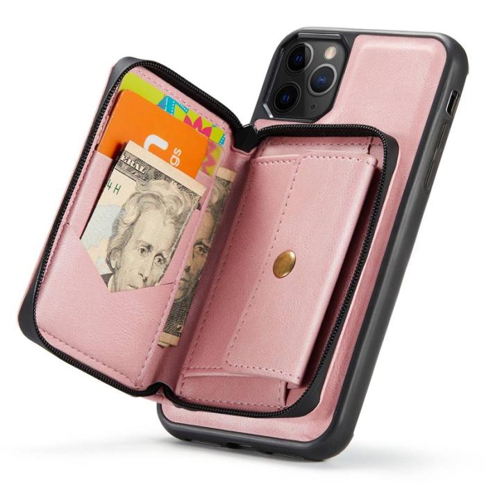 JEEHOOD - JEEHOOD iPhone 11 Pro Max Skal Läder TPU Magnetisk Rosa