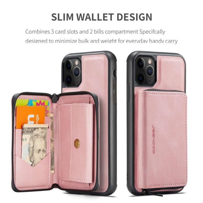 JEEHOOD - JEEHOOD iPhone 11 Pro Max Skal Läder TPU Magnetisk Rosa