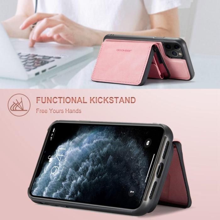 JEEHOOD - JEEHOOD iPhone 11 Pro Skal Läder TPU Magnetisk Rosa