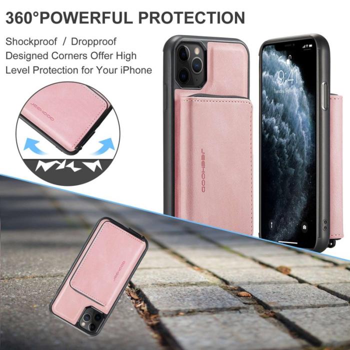 JEEHOOD - JEEHOOD iPhone 11 Pro Skal Läder TPU Magnetisk Rosa