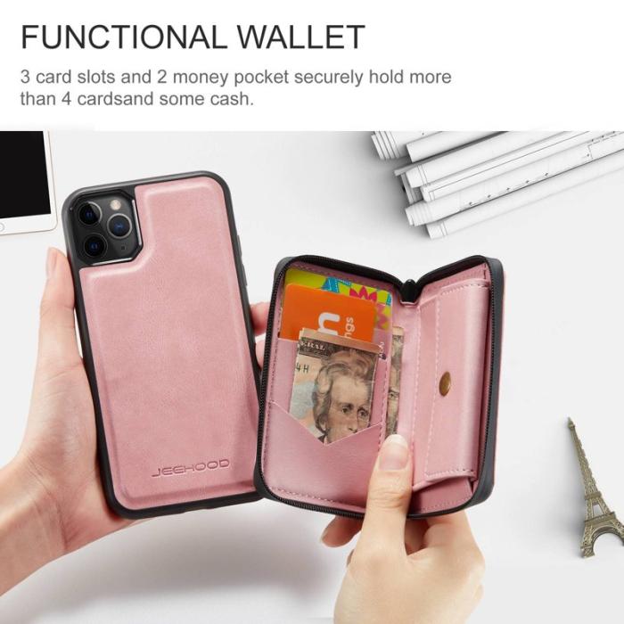 JEEHOOD - JEEHOOD iPhone 11 Pro Skal Läder TPU Magnetisk Rosa