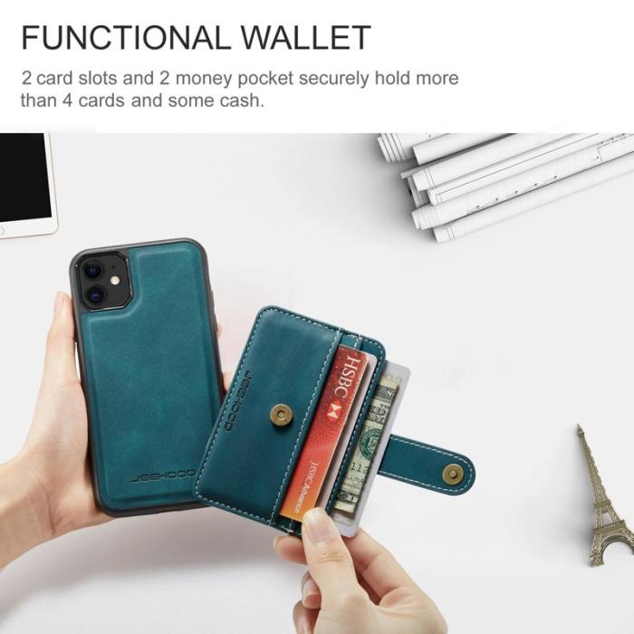 JEEHOOD - JEEHOOD iPhone 11 Skal Shockproof Wallet RFID Blå