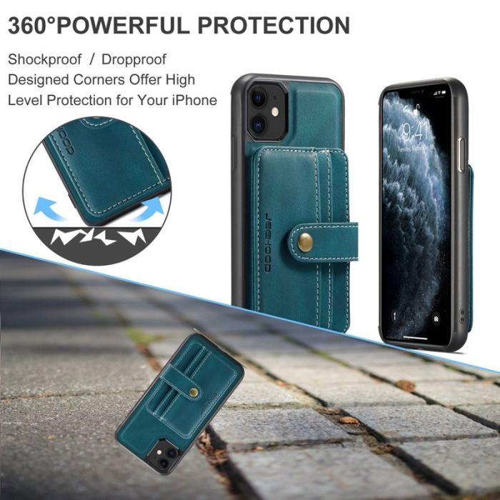 JEEHOOD - JEEHOOD iPhone 11 Skal Shockproof Wallet RFID Blå