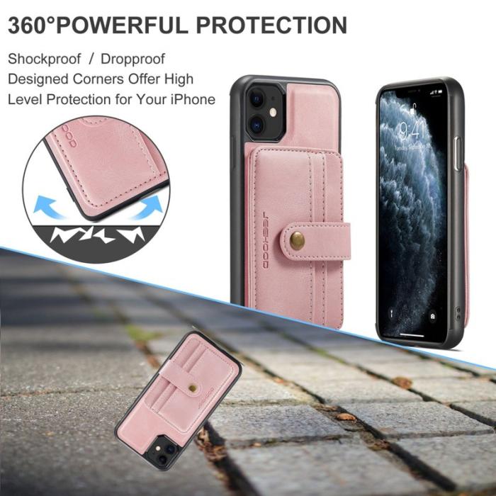 JEEHOOD - JEEHOOD iPhone 11 Skal Shockproof Wallet RFID Skydd Pink