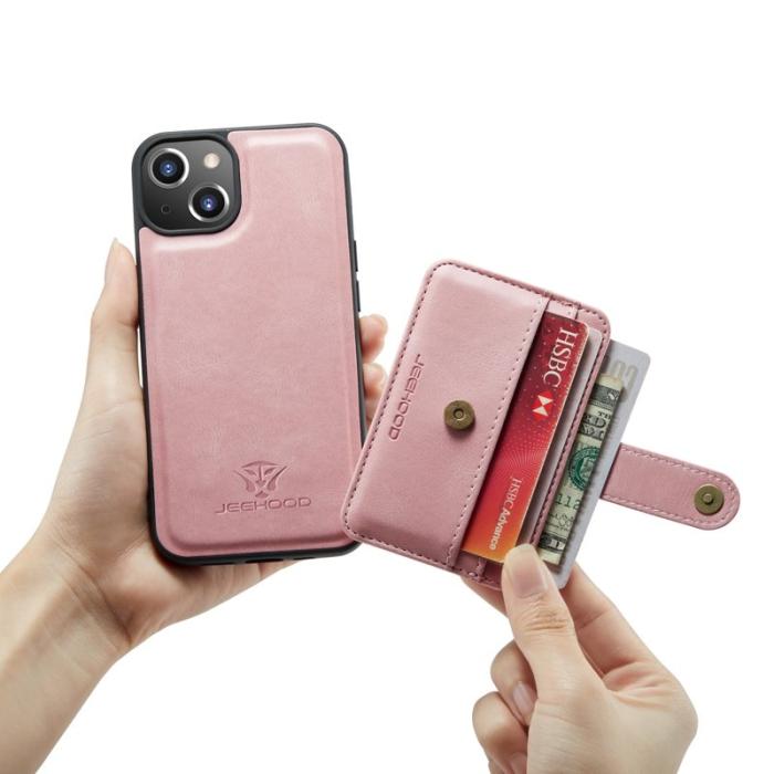 JEEHOOD - JEEHOOD iPhone 13 Fodral 2-i-1 Magnetisk Kortfack Rosa