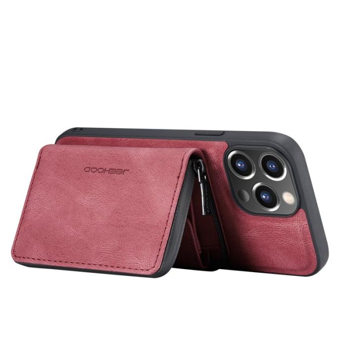 JEEHOOD - JEEHOOD iPhone 13 Skal 2-i-1 Magnetisk Röd Läder TPU