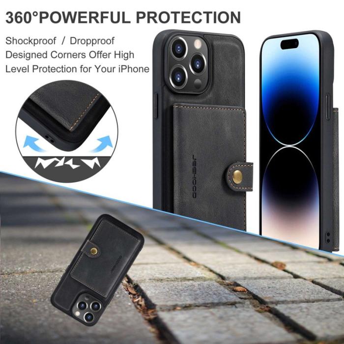 JEEHOOD - JEEHOOD iPhone 14 Pro Fodral Retro Stöttålig 2-i-1 Svart