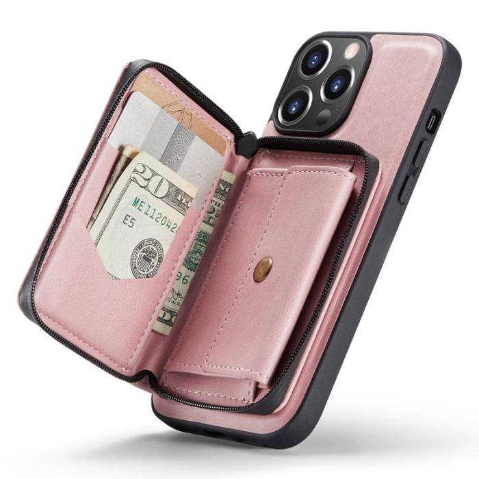 JEEHOOD - JEEHOOD iPhone 14 Pro Max Skal PU Läder Zipper Wallet Rosa