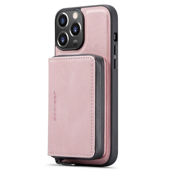 JEEHOOD - JEEHOOD iPhone 14 Pro Max Skal PU Läder Zipper Wallet Rosa