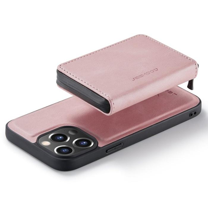 JEEHOOD - JEEHOOD iPhone 14 Pro Max Skal PU Läder Zipper Wallet Rosa