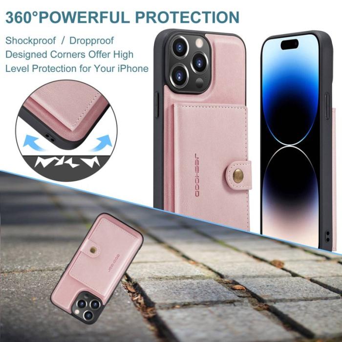 JEEHOOD - JEEHOOD iPhone 14 Pro Max Skal Retro Läder Shockproof Roséguld