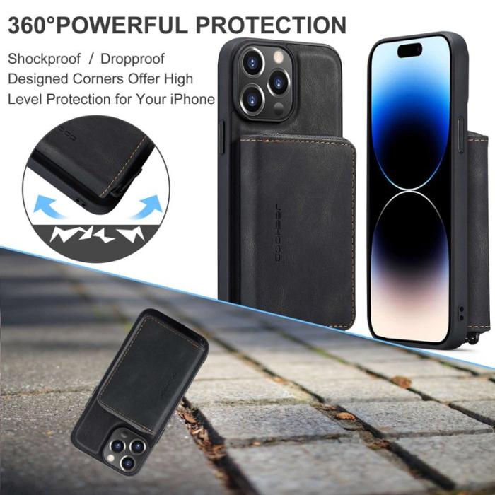 JEEHOOD - JEEHOOD iPhone 14 Pro Max Skal Shockproof PU Läder Svart