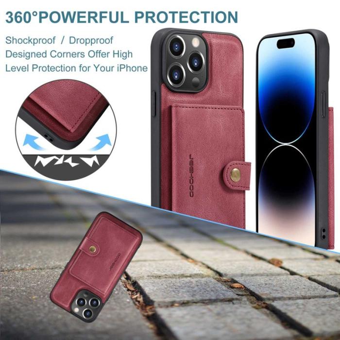 JEEHOOD - JEEHOOD iPhone 14 Pro Retro Shockproof Skal 2-i-1 Röd