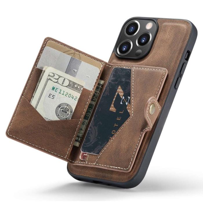 JEEHOOD - JEEHOOD iPhone 14 Pro Retro Skal 2-i-1 Plånboksfodral Brun