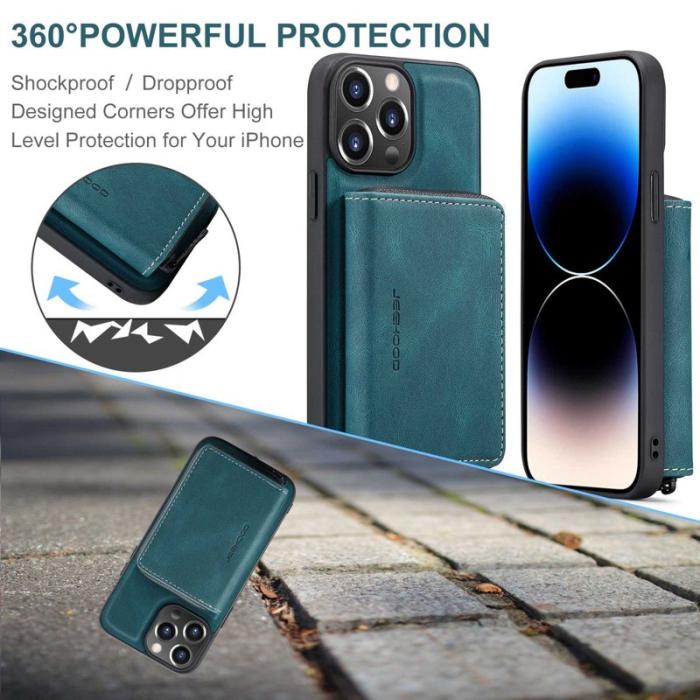 JEEHOOD - JEEHOOD iPhone 14 Pro Skal Shockproof PU Läder Blå