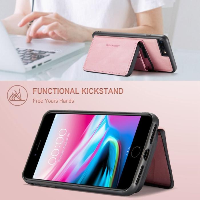 JEEHOOD - JEEHOOD iPhone 7 Plus/8 Plus Skal 2-i-1 Stöttålig Läder Rosa