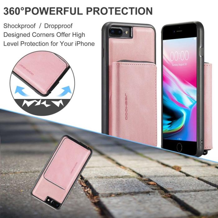JEEHOOD - JEEHOOD iPhone 7 Plus/8 Plus Skal 2-i-1 Stöttålig Läder Rosa