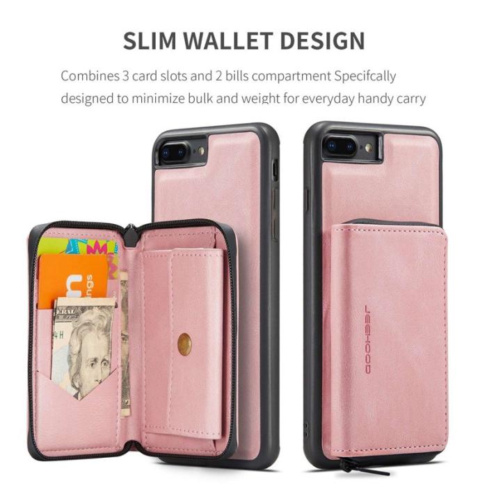 JEEHOOD - JEEHOOD iPhone 7 Plus/8 Plus Skal 2-i-1 Stöttålig Läder Rosa