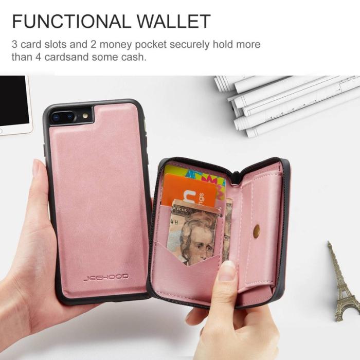 JEEHOOD - JEEHOOD iPhone 7 Plus/8 Plus Skal 2-i-1 Stöttålig Läder Rosa