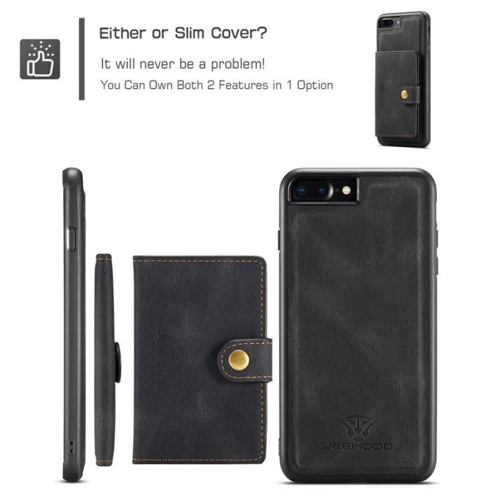 JEEHOOD - JEEHOOD iPhone 7 Plus/8 Plus Skal Läder TPU Fodral Svart